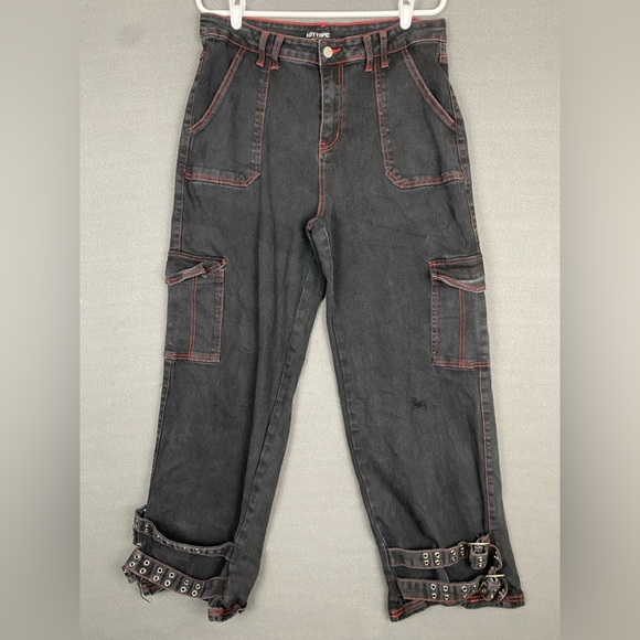 Hot Topic Stitch Buckle Carpenter Pants Girl’s 13‎ Washed Out Baggy Cargo Emo - Picture 1 of 8